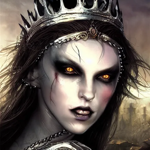 Image similar to kerli koiv as queen of the damned, darkwave, darksynth, concept headshot art, sharp, digital matte painting, art by luis royo, greg rutkowski, wlop, dramatic lighting, trending on artstation