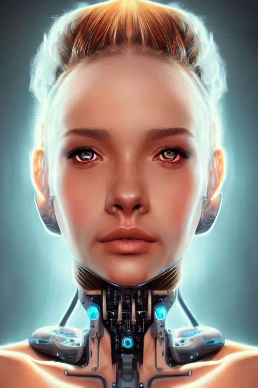 Image similar to portrait of a cyborg girl with electronic parts by Artgerm, highly detailed, trending on artstation