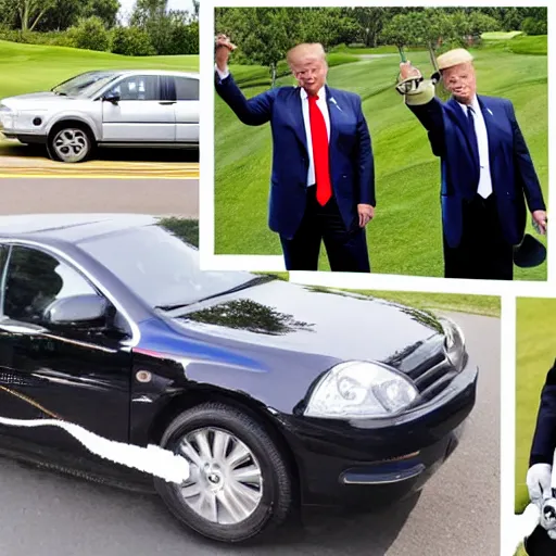 Image similar to photo of trump with handcuffs on his hands, being taken from his golf course to an fbi car