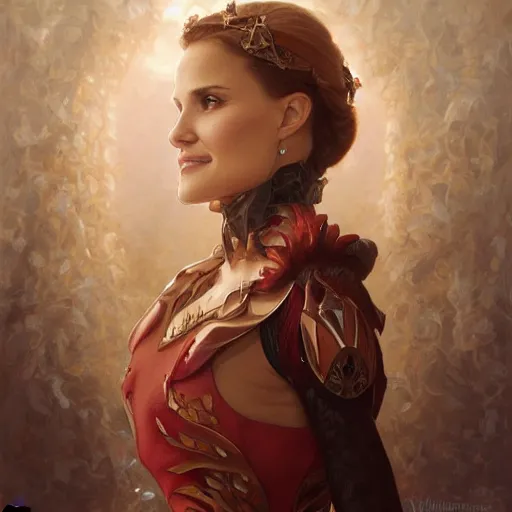 Image similar to natalie portman and kate mulgrew grinning, crab queen, intricate, elegant, highly detailed, digital painting, artstation, concept art, smooth, sharp focus, illustration, art by artgerm and greg rutkowski and alphonse mucha and william - adolphe bouguereau