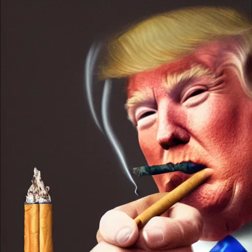 Image similar to a high detail photo of donald trump smoking a cigarrette, subject= donald trump, subject detail: extremly detailed, subject action: smoking a cigar, photorealism, dramatic lighting, award winning photograph, trending on artstation