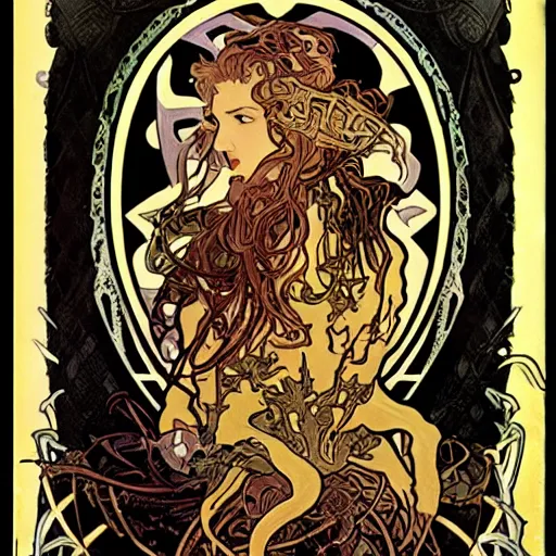 Image similar to lovecraftian villain by alphonse mucha