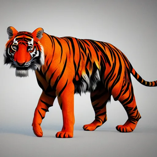 Image similar to polygonal fractal tiger, highest quality and details setting, concept art, 3d render, trending on artstation