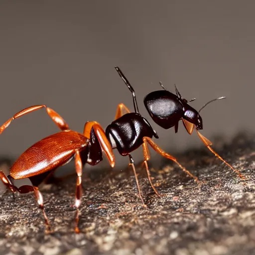 Image similar to ultra detailed photo, close up of ant, with small cowboy sitting on its back