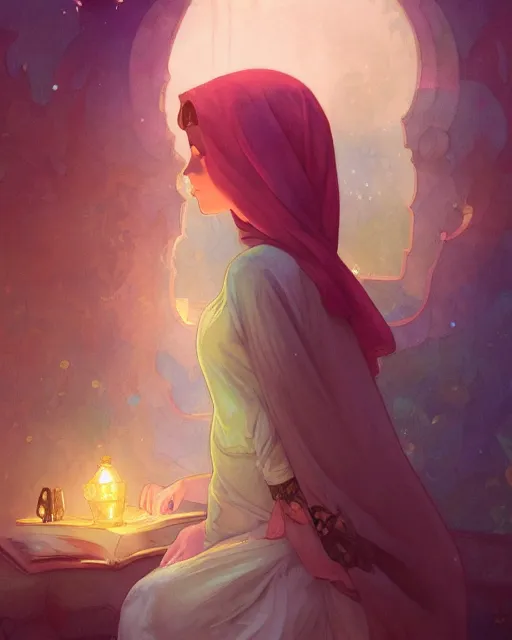 Image similar to pages of the quran falling down romantic storybook fantasy, soft cinematic lighting, award, disney concept art watercolor illustration by mandy jurgens and alphonse mucha and alena aenami, pastel color palette, featured on artstation