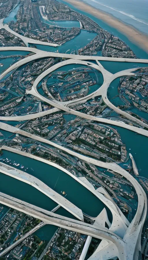 Prompt: color pentax photograph of massive, pristine, zaha hadid storm surge barriers, from an aerial perspective. very beautiful!