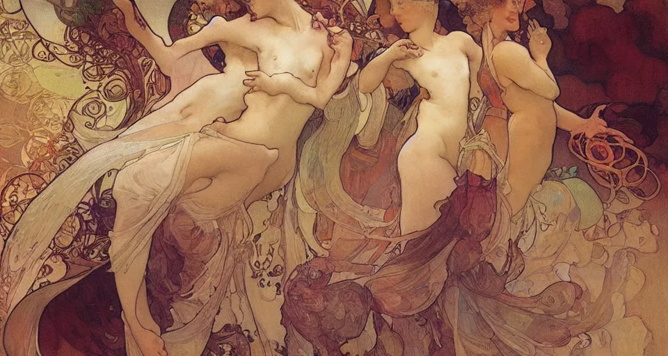 Image similar to the two complementary forces that make up all aspects and phenomena of life, by Alfons Maria Mucha