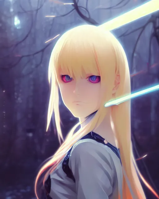 Prompt: blonde haired evil magical girl anime character screenshot, anime, intricate, sharp focus, illustration, highly detailed, digital painting, clean artstyle, concept art, matte, art by ilya kuvshinov and ruan jia and greg rutkowski, masterpiece