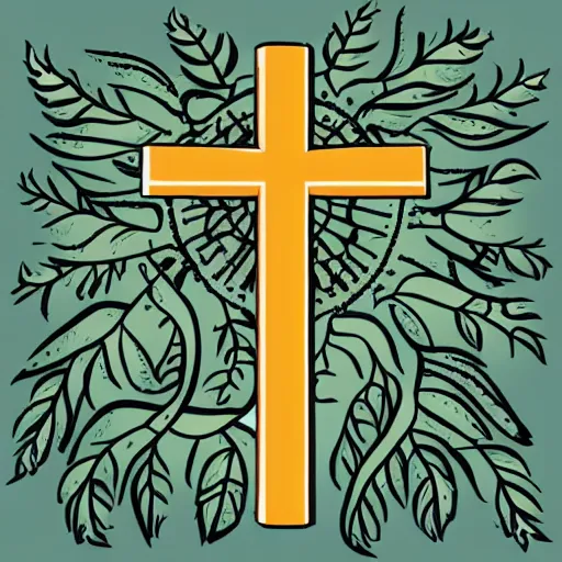 Image similar to portrait of a cross with nature and some thing about creation, christianity, cartoon, vector