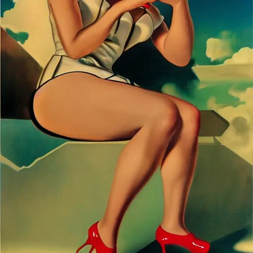 Image similar to 1950 pinup girl, artgerm, art bySalvador Dali