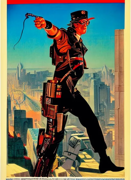 Prompt: american propaganda poster. dangerous cyberpunk assassin. portrait by jean giraud and anton otto fischer and john philip falter and will eisner and gil elvgren