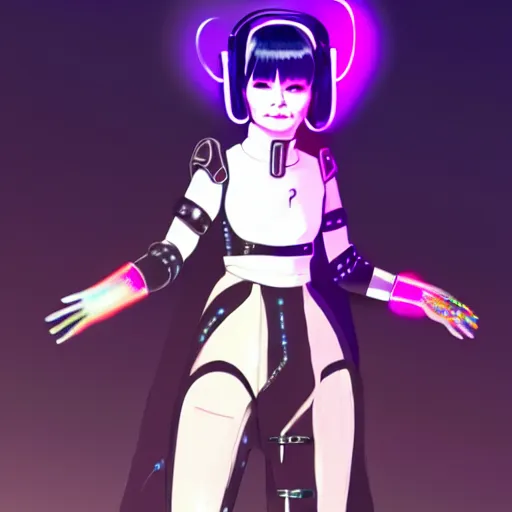 Image similar to a beautiful! bjork model, wearing futuristic cyber leather with articulate! glowing colored led lights, jrpg aztec street fashion, gapmoe yandere grimdark, trending on pixiv fanbox, painted by greg rutkowski makoto shinkai takashi takeuchi studio ghibli, akihiko yoshida