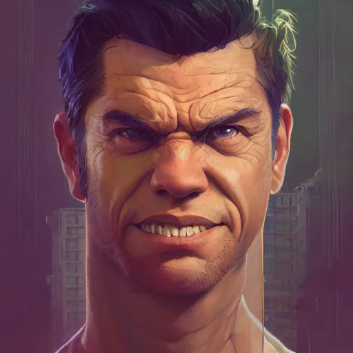 Image similar to highly detailed portrait venong merged with hulk gta v, stephen bliss, unreal engine, fantasy art by greg rutkowski, loish, rhads, ferdinand knab, makoto shinkai and lois van baarle, ilya kuvshinov, rossdraws, tom bagshaw, global illumination, radiant light, detailed and intricate environment