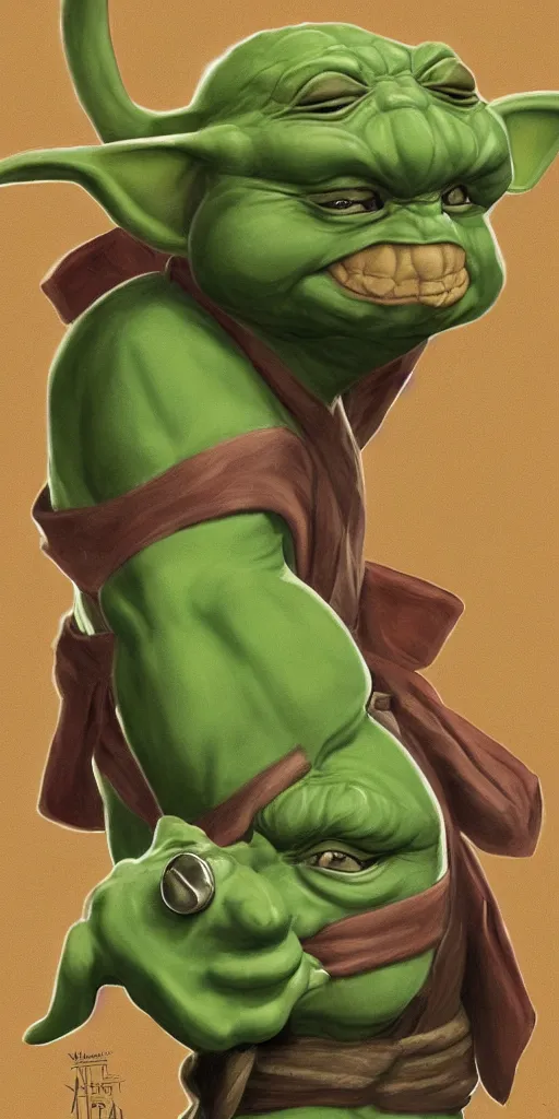 Image similar to teenage mutant ninja yoda, alex ross, micheal netzer, art, illustration, artstation trending, heroic,