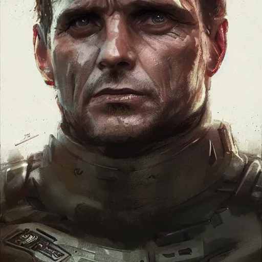 Image similar to portrait of a man by greg rutkowski, he looks like michael biehn, he is wearing a tactical military superhero gear, highly detailed portrait, digital painting, artstation, concept art, smooth, sharp foccus ilustration, artstation hq