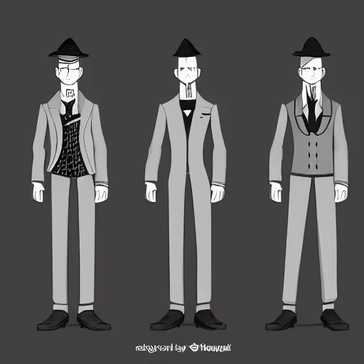 Image similar to a set of magician's men's clothing design, black and white tones, 2 d game art
