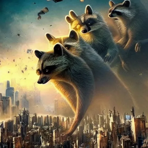 Image similar to I like how many of them look like giant raccoons destroying a city too. Bring on the giant city-destroying raccoons, the humans have had control for long enough.