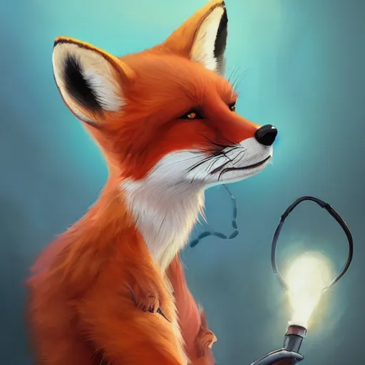 Image similar to A fox doing science by Stanley Artgerm Lau, WLOP, Rossdraws, James Jean, Andrei Riabovitchev, Marc Simonetti, and Sakimichan, trending on artstation