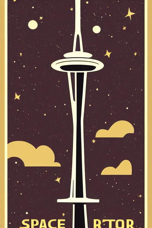 Image similar to space needle in retro poster style