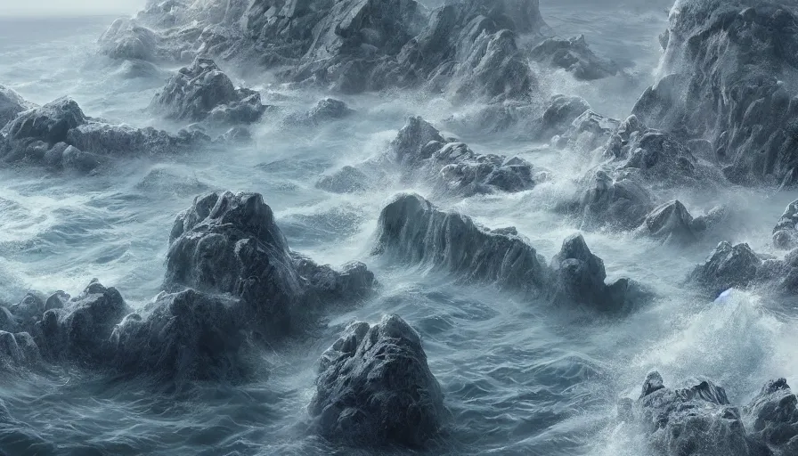 Image similar to moses and the splitting of the sea, walls of water, hyperdetailed, artstation, cgsociety, 8 k