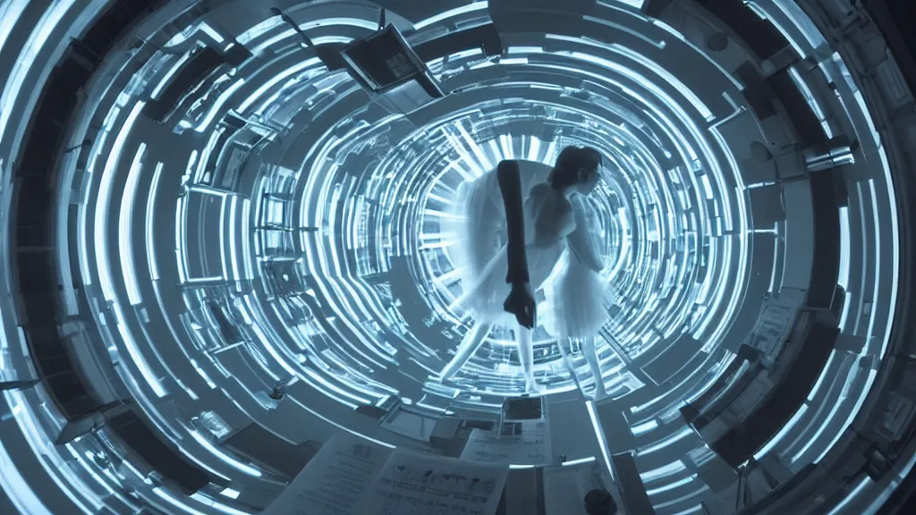 Image similar to an mri image open mri machine time tunnel portal in the living room, film still from the sci fi movie directed by denis villeneuve with art direction by salvador dali, wide lens