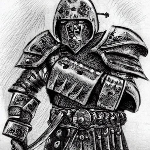 Image similar to a kislev warrior who is wearing iron gauntlets in the shape of bear claws in the style of warhammer fantasy : : head and shoulders drawing