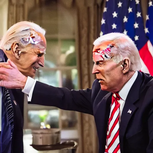 Image similar to Donald Trump fighting Joe Biden in a restaurant