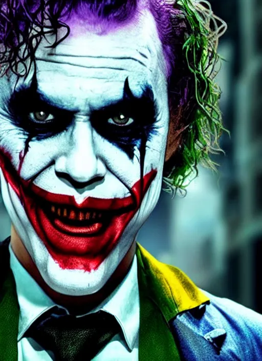 Image similar to WHY SO SERIOUS? Heath Ledger as the Joker, movie still, sharp, highly detailed, hollywood movie