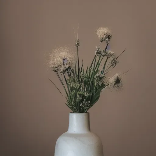 Image similar to monochrome sepia watercolor high vase with dry flowers