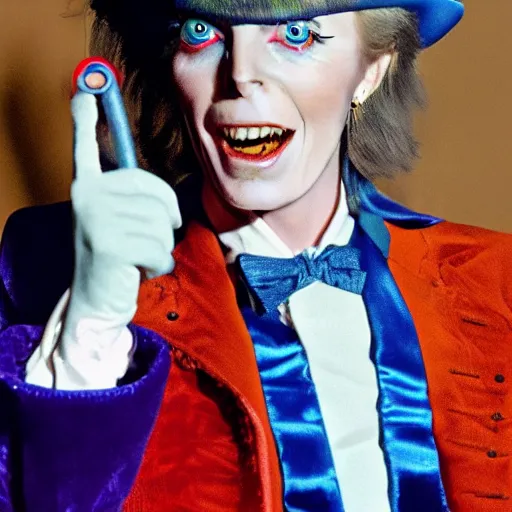 Image similar to David Bowie as Willy Wonka