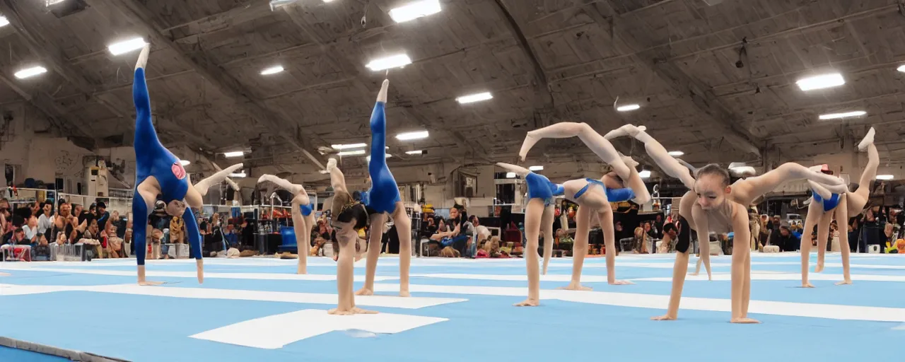 Image similar to team of gymnasts dodging laser beams, wide angle shot, 8k