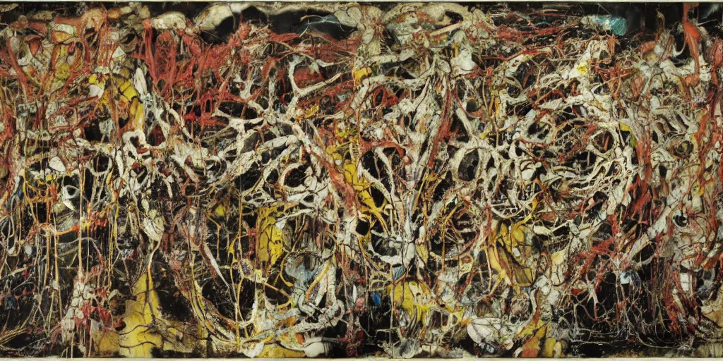 Image similar to biomechanical talisman of suffering, rotting, fungus, wings by maggi mcdonald, jackson pollock, mark rothko, sabina klein