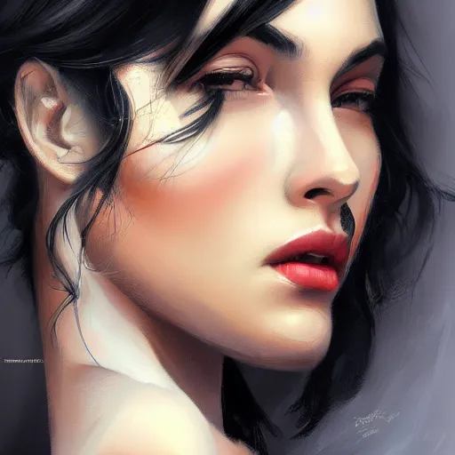 Image similar to portrait of a beautiful woman, black hair, attractive, casual, modern, highly detailed, digital painting, artstation, concept art, smooth, sharp focus, illustration, art by thomas saliot