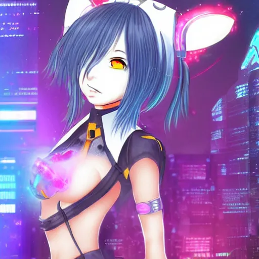 Image similar to neko anime girl cyberpunk style