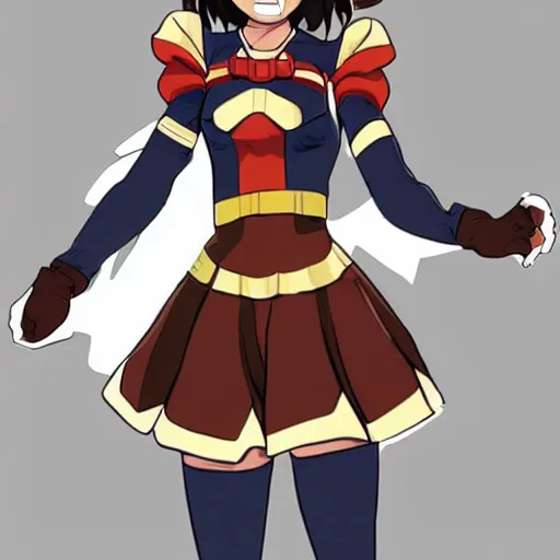 Image similar to concept art for a cute brown my hero academia costume for females, detailed