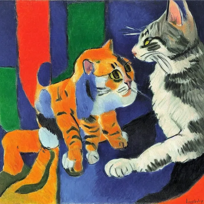 Prompt: An oil painting of a cat spitting on a man, colorful, by Henri Matisse, artstation