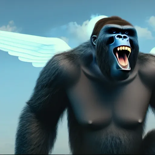 Image similar to king kong with wings fights in new york against godzilla with 3 heads, hyper realistic, ray tracing