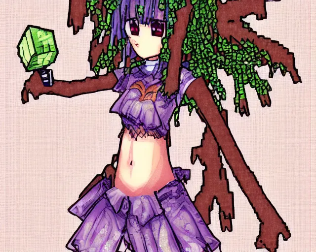 Image similar to an anime dryad in minecraft, grimoire of gaia