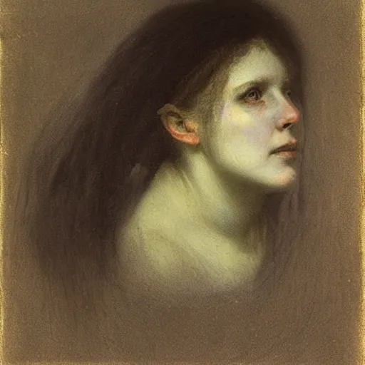 Image similar to white chalk study of a womans portarit by arnold bocklin