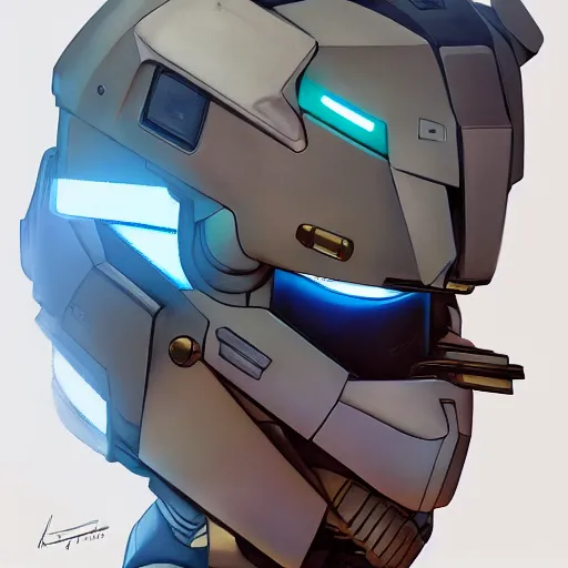 Image similar to portrait of master chief gundam pilot, with an intricate, detailed, urban inspired hiphop afro futuristic helmet, vector behance hd jesper ejsing, rhads, makoto shinkai, lois van baarle, ilya kuvshinov, rossdraws, hd, 3 2 k, ilya kuvshinov, gustav klimt