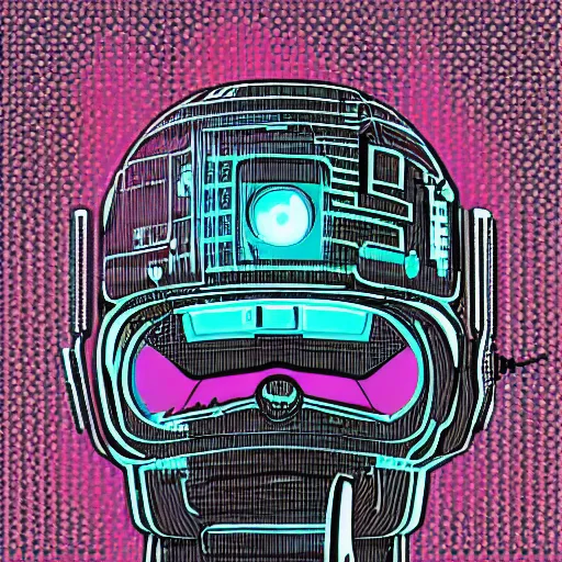 Image similar to in the style of max prentis and deathburger and laurie greasley a 2d y2k vector icon of a cyberpunk headpiece, highly detailed, solid background, cybernetic, y2k, 8k wallpaper