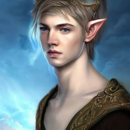 Prompt: a portrait of a young handsome elven prince, white fringy hair, smooth, epic clouds, beautiful landscape, backlit, incredible lighting, strong rim light, subsurface scattering, highly detailed, god rays, digital painting, HDRI, by Heise Jinyao, Heise-Lian Yan Fang, Feimo, Richard Taddei, vivid colors, high contrast, 8k resolution, intricate, photorealistic