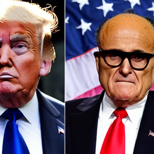 Image similar to donald trump and rudy giuliani locked up in a poorly kept prison