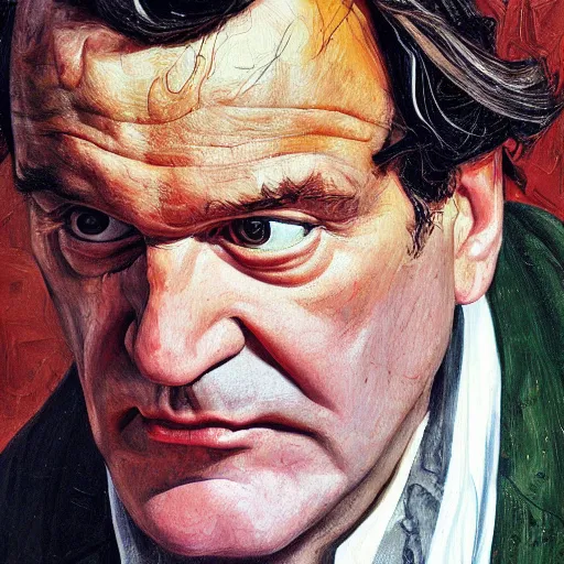 Image similar to high quality high detail painting by lucian freud, hd, portrait of mad tarantino