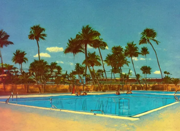 Image similar to pool at the beach without people. nostalgic. 6 0 s styled art