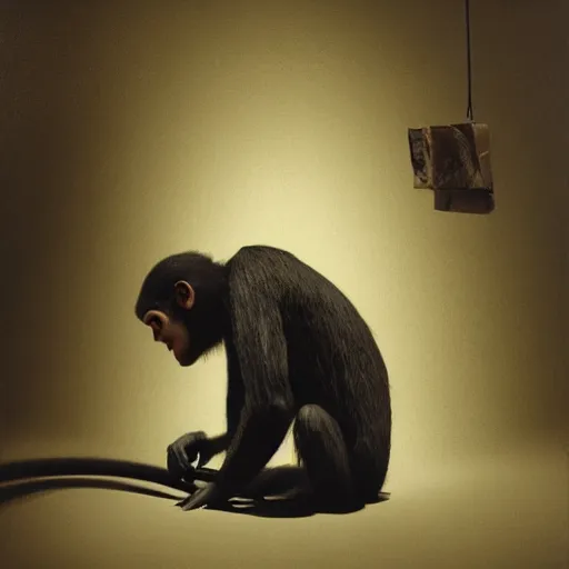 Image similar to it's a habit to be hip, like a monkey with a whip, by dave mckean, oil on canvas, octane render, volumetric lighting,