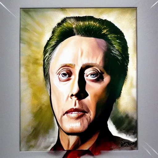 Image similar to Christopher Walken painted like a Saint with halo