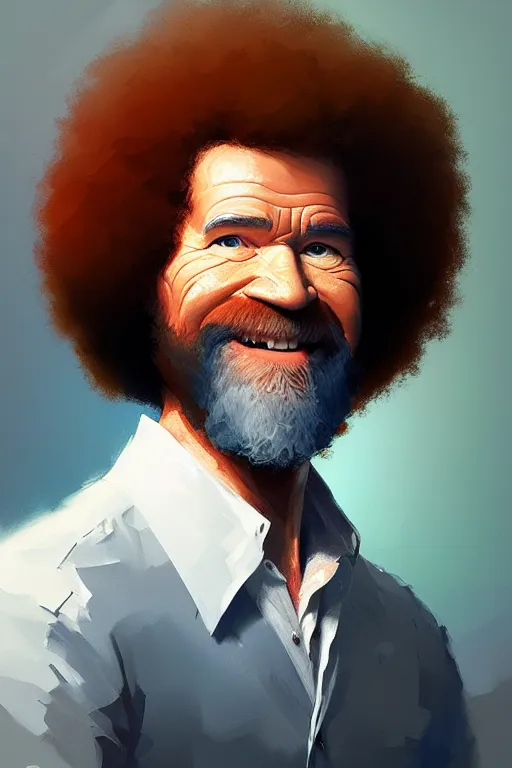 Image similar to portrait of Bob Ross, modern, colourful!! highly detailed, digital painting, artstation, concept art, sharp focus, illustration, by greg rutkowski