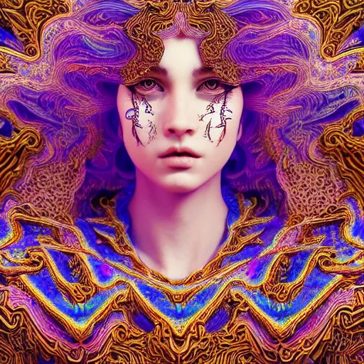 Image similar to wonderful princess of fractals and patterns, beautiful face, hyper detailed, background intricate and detailed, ornate 8 k gorgeous intricate detailed, octane render, psychedelic