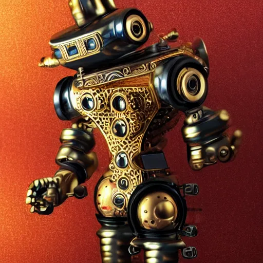 Image similar to steampunk robot dog gold black and rose, shiny golden, studio light, 4 k, highly detailed, black background, light on top